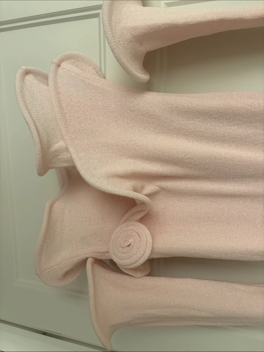 Meshki Light Pink Knit Rose-Accent Bodycon Dress - Size Small - Picture 6 of 6